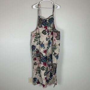Women’s XL Cotton Overalls Wide Leg Hippie Boho Floral Spring Harem Bib Pants